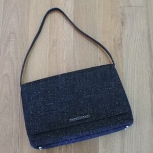 Vintage Kate Spade Wool Shoulder‎ Bag Purse Leather Strap Charcoal Gray Black